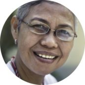 a woman smiling